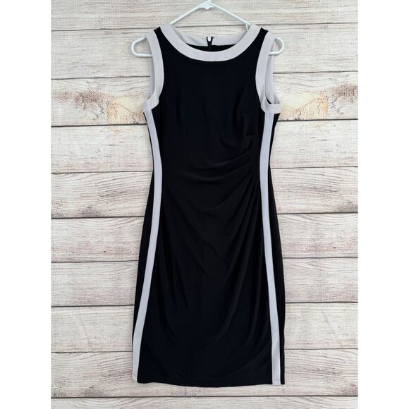 Lauren Ralph Lauren Ruffle Side Bodycon Dress Women's Size 6 Black/White Trim - Picture 1 of 12